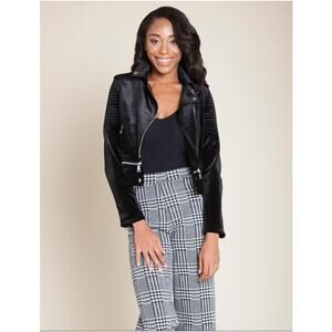 Patrizia Luca Moto Jacket Womens Black Quilted Velvet Look Medium